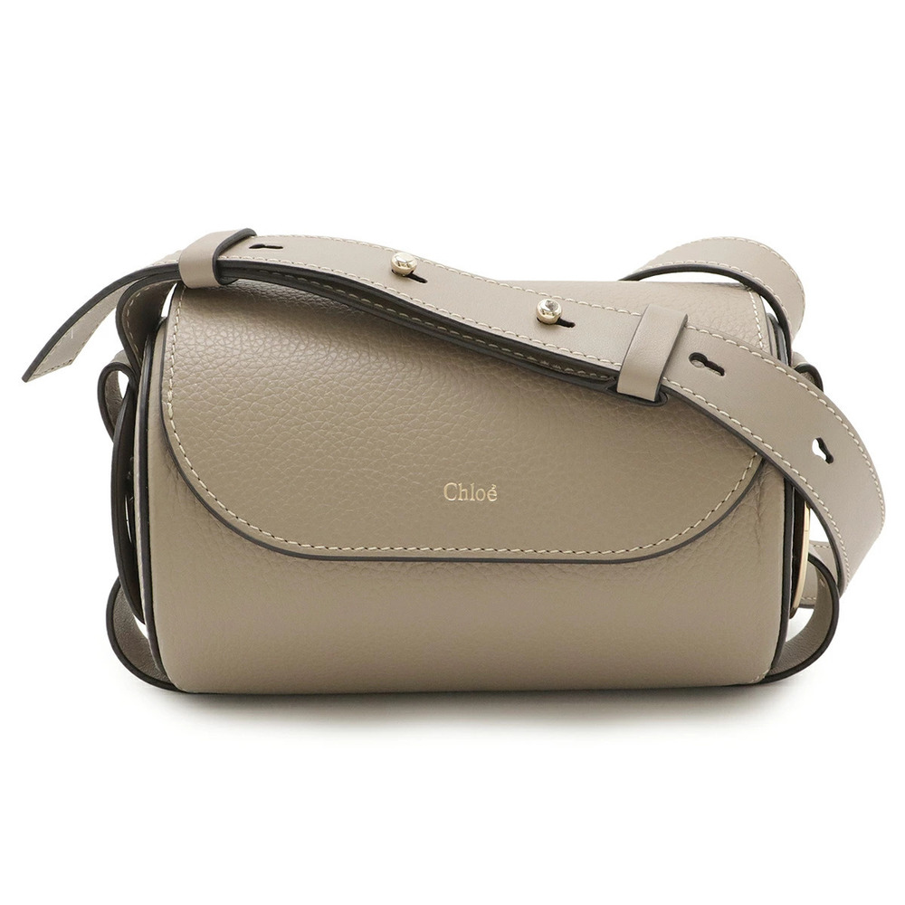 Chloe DARRYL Crossbody Bag Shoulder Hobo Cylindrical Leather Greige Gray